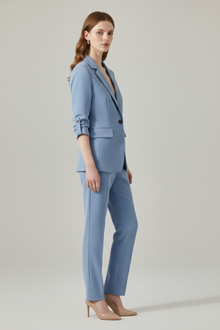 Ensemble Blazer Femme avec Revers Découpé et Pantalons à Jambes Droites