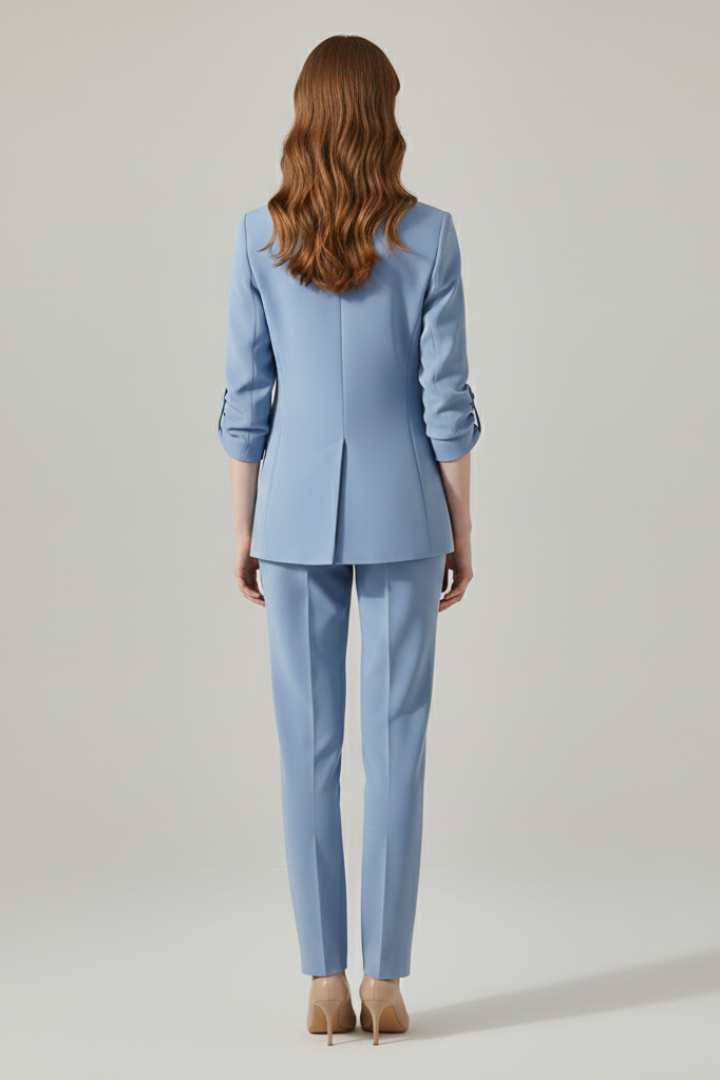 Ensemble Blazer Femme avec Revers Découpé et Pantalons à Jambes Droites