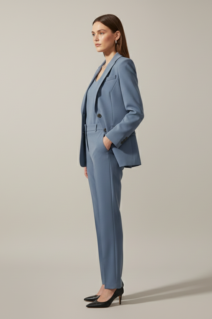 Ensemble Blazer et Pantalons pour Femmes avec Revers Cranté et Jambes Droites