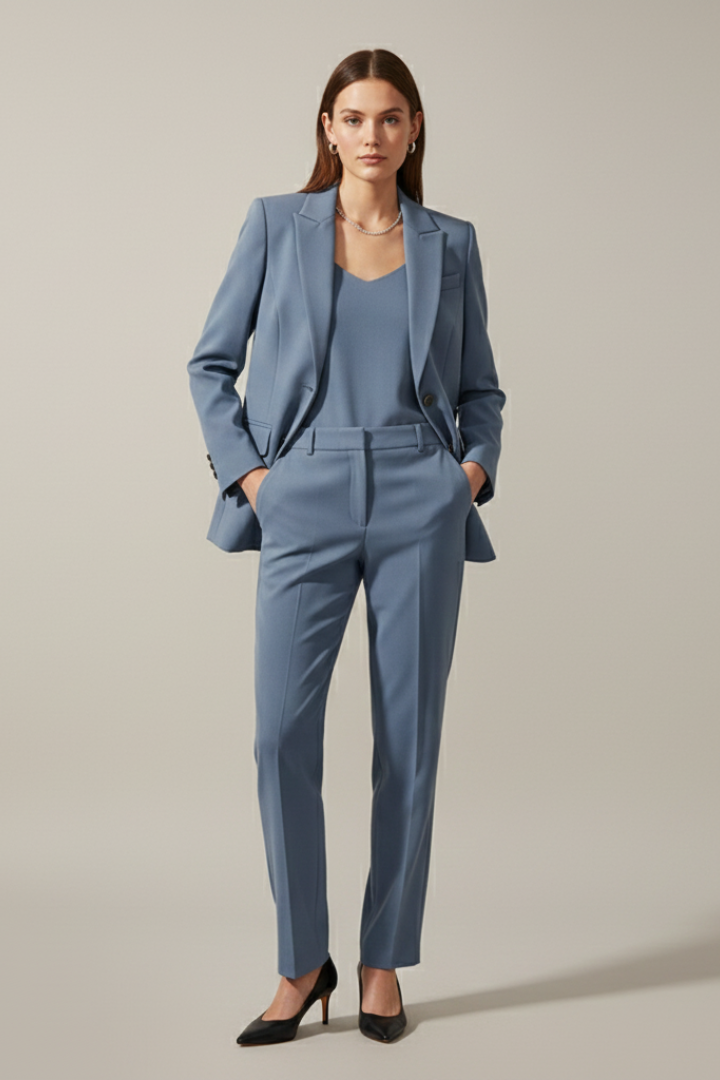 Ensemble Blazer et Pantalons pour Femmes avec Revers Cranté et Jambes Droites
