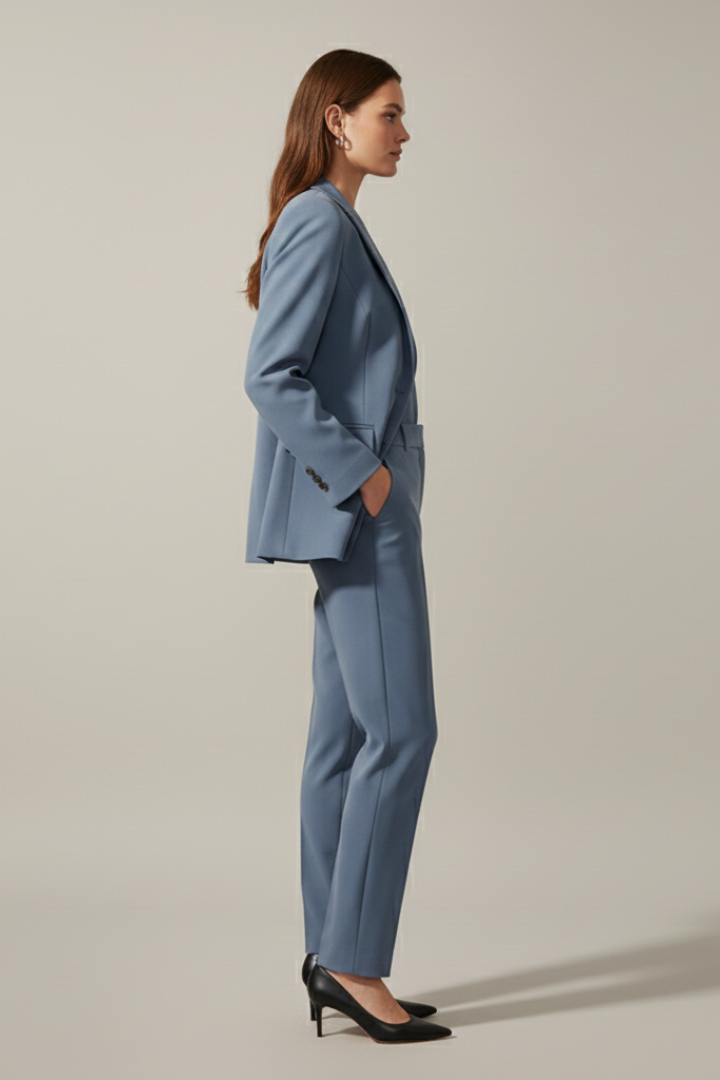 Ensemble Blazer et Pantalons pour Femmes avec Revers Cranté et Jambes Droites