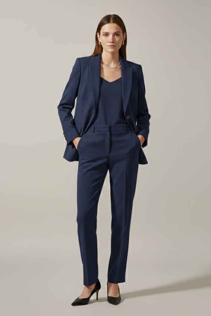 Ensemble Blazer et Pantalons pour Femmes avec Revers Cranté et Jambes Droites