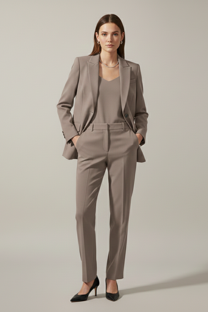 Ensemble Blazer et Pantalons pour Femmes avec Revers Cranté et Jambes Droites