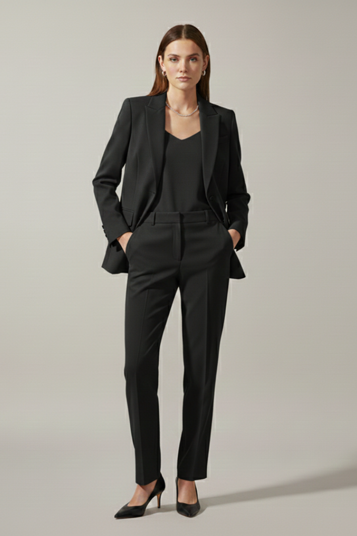 Ensemble Blazer et Pantalons pour Femmes avec Revers Cranté et Jambes Droites