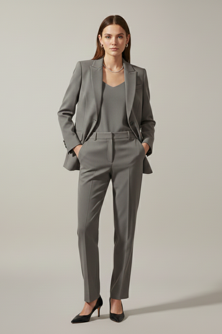 Ensemble Blazer et Pantalons pour Femmes avec Revers Cranté et Jambes Droites