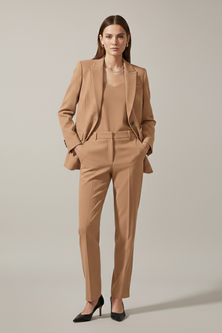 Ensemble Blazer et Pantalons pour Femmes avec Revers Cranté et Jambes Droites