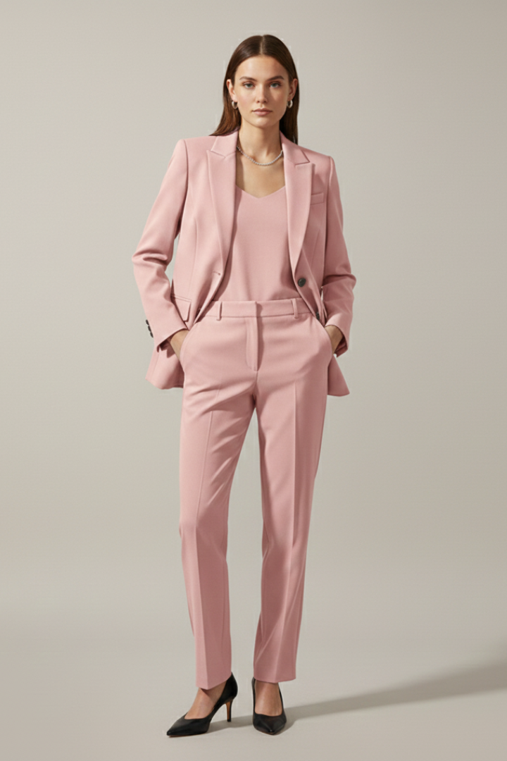 Ensemble Blazer et Pantalons pour Femmes avec Revers Cranté et Jambes Droites