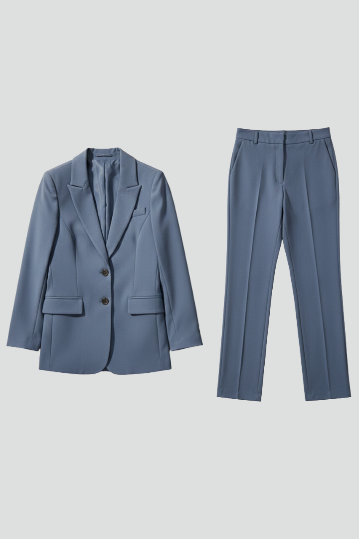 Ensemble Blazer et Pantalons pour Femmes avec Revers Cranté et Jambes Droites