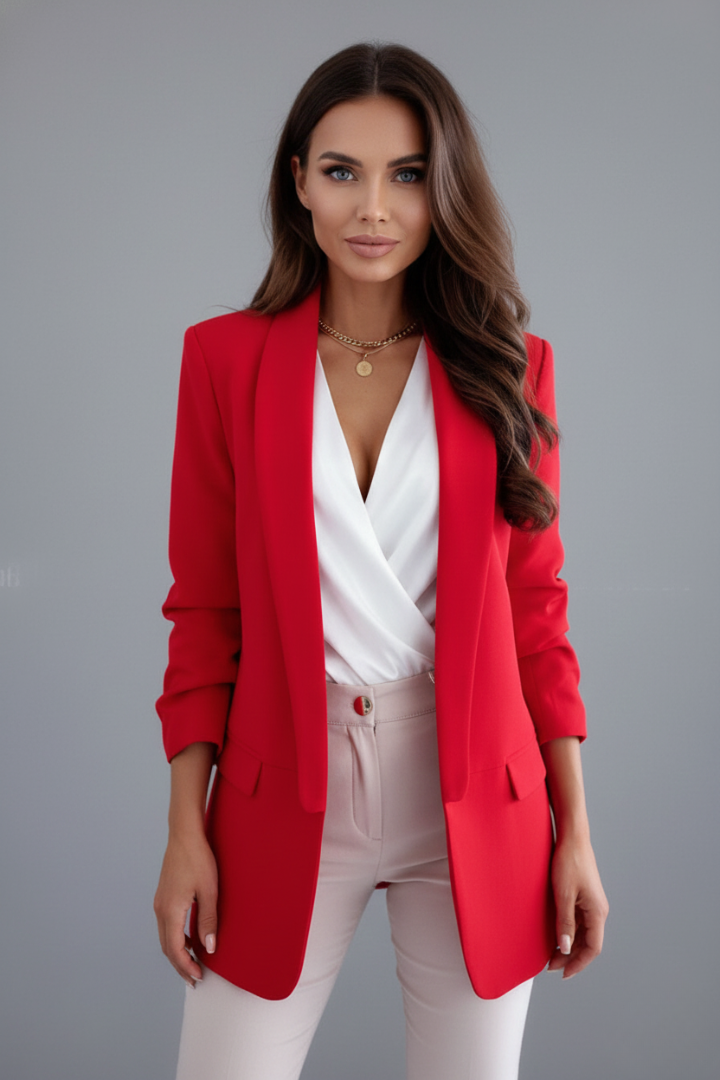 Blazer Femme avec Col Enveloppant et Coupe Ajustée