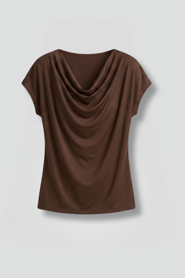 Blouse Femme avec Col Bateau et Devant Drapé
