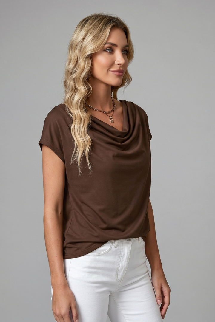 Blouse Femme avec Col Bateau et Devant Drapé