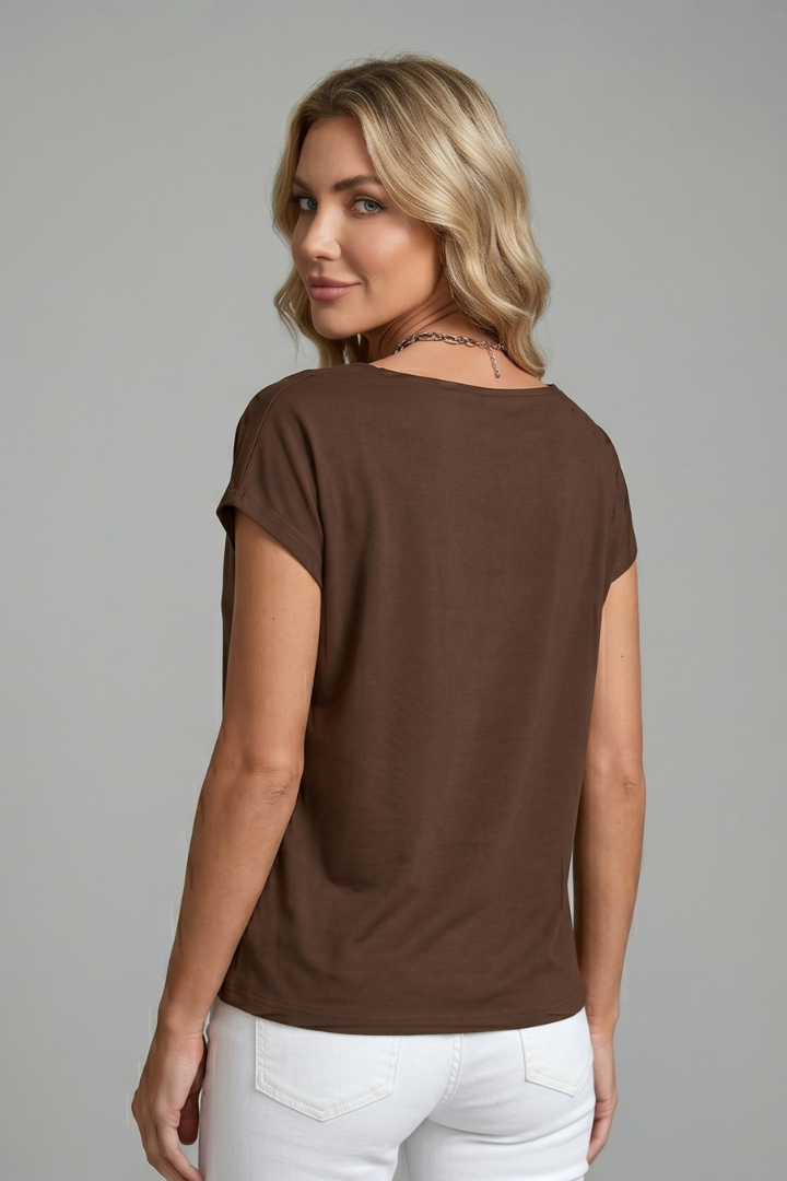 Blouse Femme avec Col Bateau et Devant Drapé