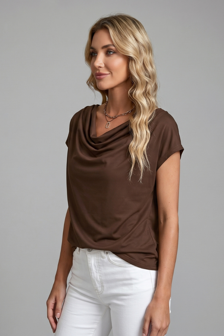 Blouse Femme avec Col Bateau et Devant Drapé