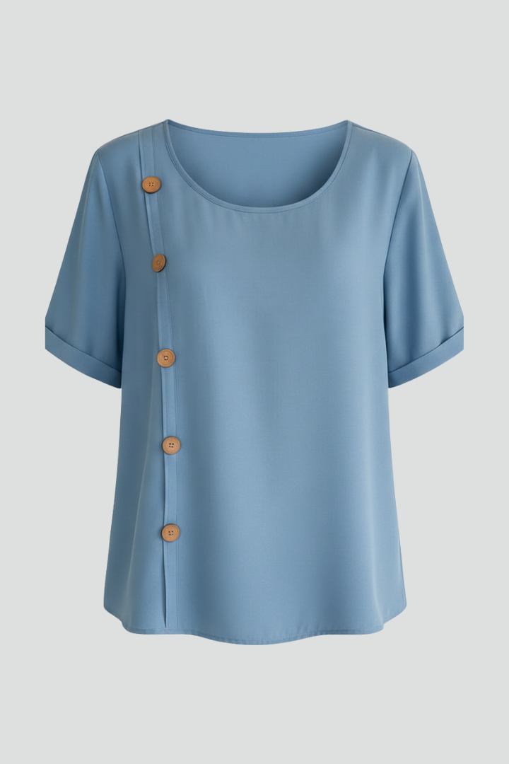 Blouse Femme avec Col Rond et Boutons Latéraux