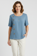 Blouse Femme avec Col Rond et Boutons Latéraux