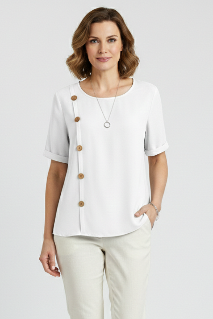 Blouse Femme avec Col Rond et Boutons Latéraux