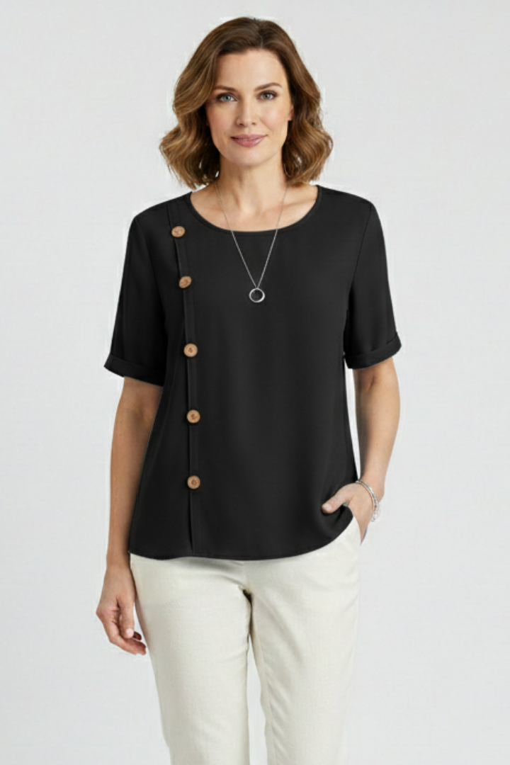Blouse Femme avec Col Rond et Boutons Latéraux