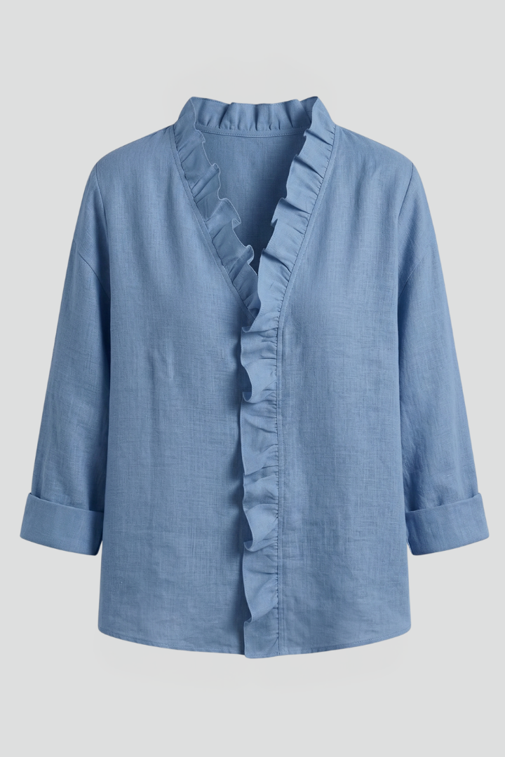 Blouse Femme avec Encolure Volante et Manches Longues