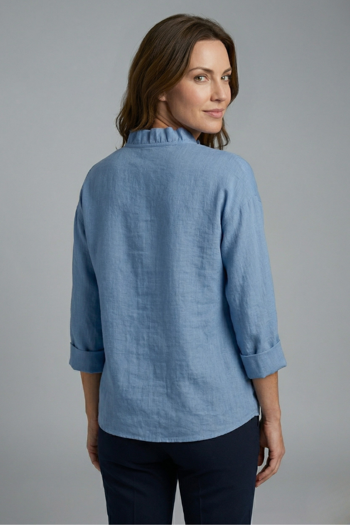 Blouse Femme avec Encolure Volante et Manches Longues