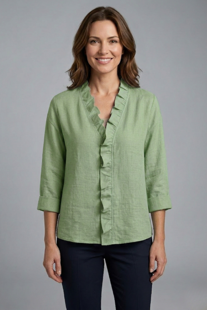 Blouse Femme avec Encolure Volante et Manches Longues