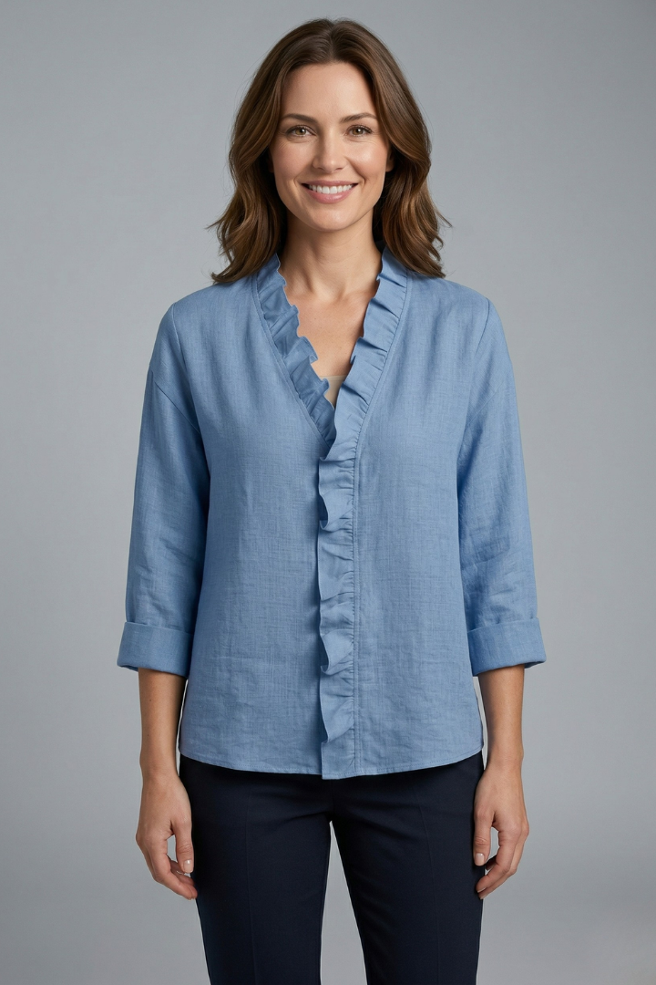 Blouse Femme avec Encolure Volante et Manches Longues