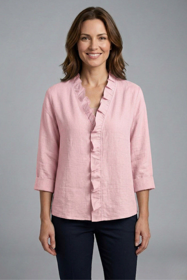 Blouse Femme avec Encolure Volante et Manches Longues