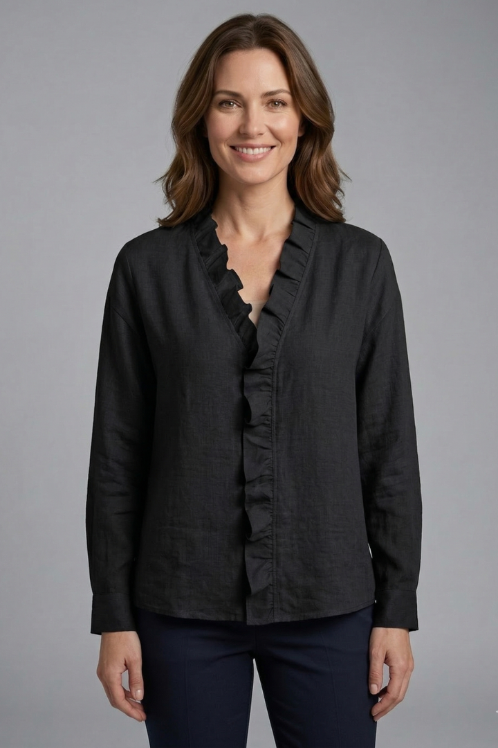 Blouse Femme avec Encolure Volante et Manches Longues