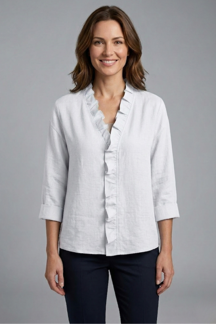 Blouse Femme avec Encolure Volante et Manches Longues