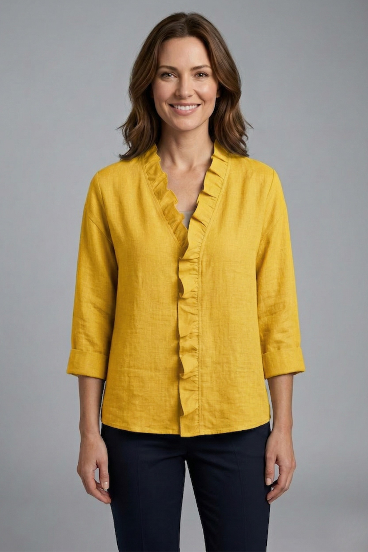 Blouse Femme avec Encolure Volante et Manches Longues