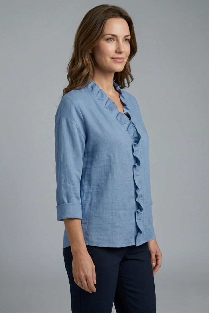 Blouse Femme avec Encolure Volante et Manches Longues