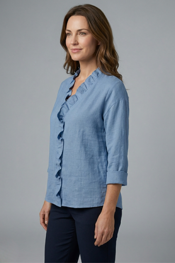 Blouse Femme avec Encolure Volante et Manches Longues