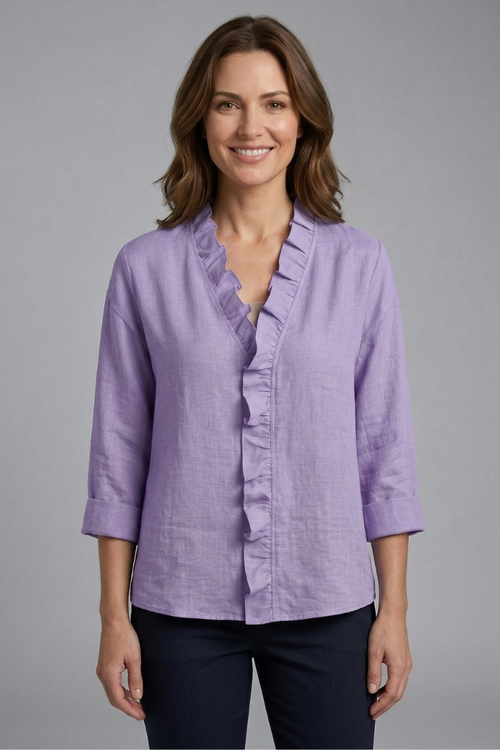 Blouse Femme avec Encolure Volante et Manches Longues