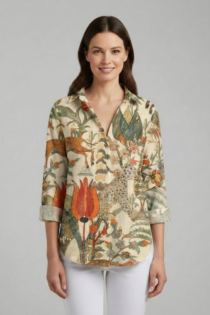 Blouse Femme avec Décolleté en V et Surface Imprimée