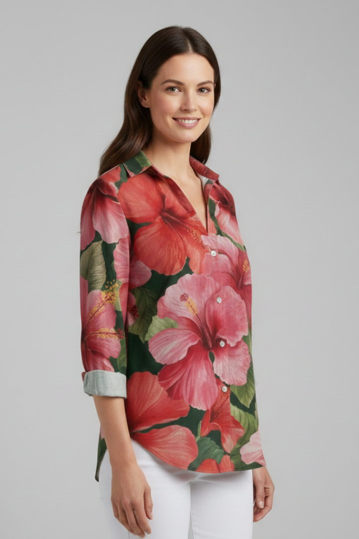 Blouse Femme avec Décolleté en V et Surface Imprimée