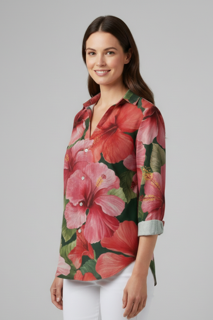 Blouse Femme avec Décolleté en V et Surface Imprimée