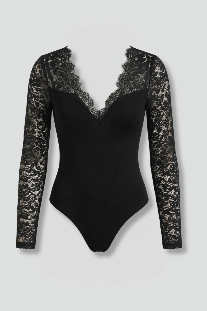 Blouse Femme avec Décolleté en V et Manches en Dentelle