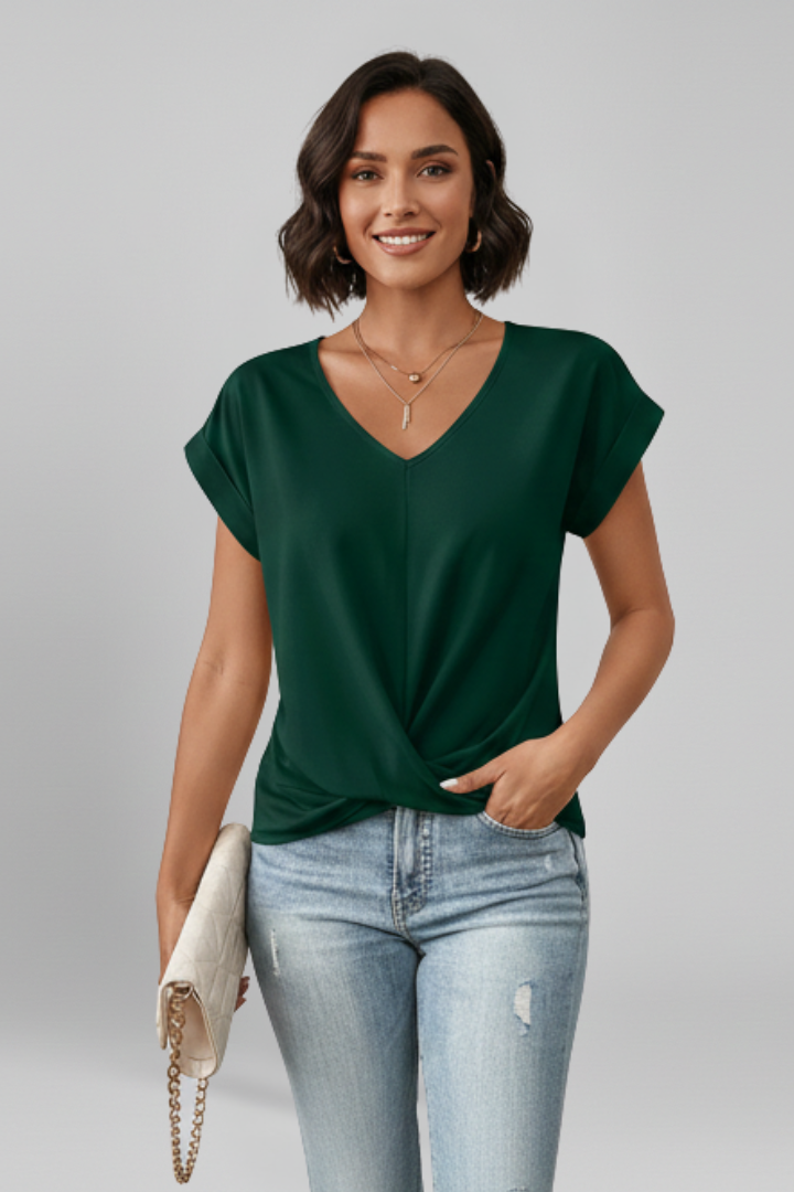 Blouse Femme avec Décolleté en V et Manches Courtes