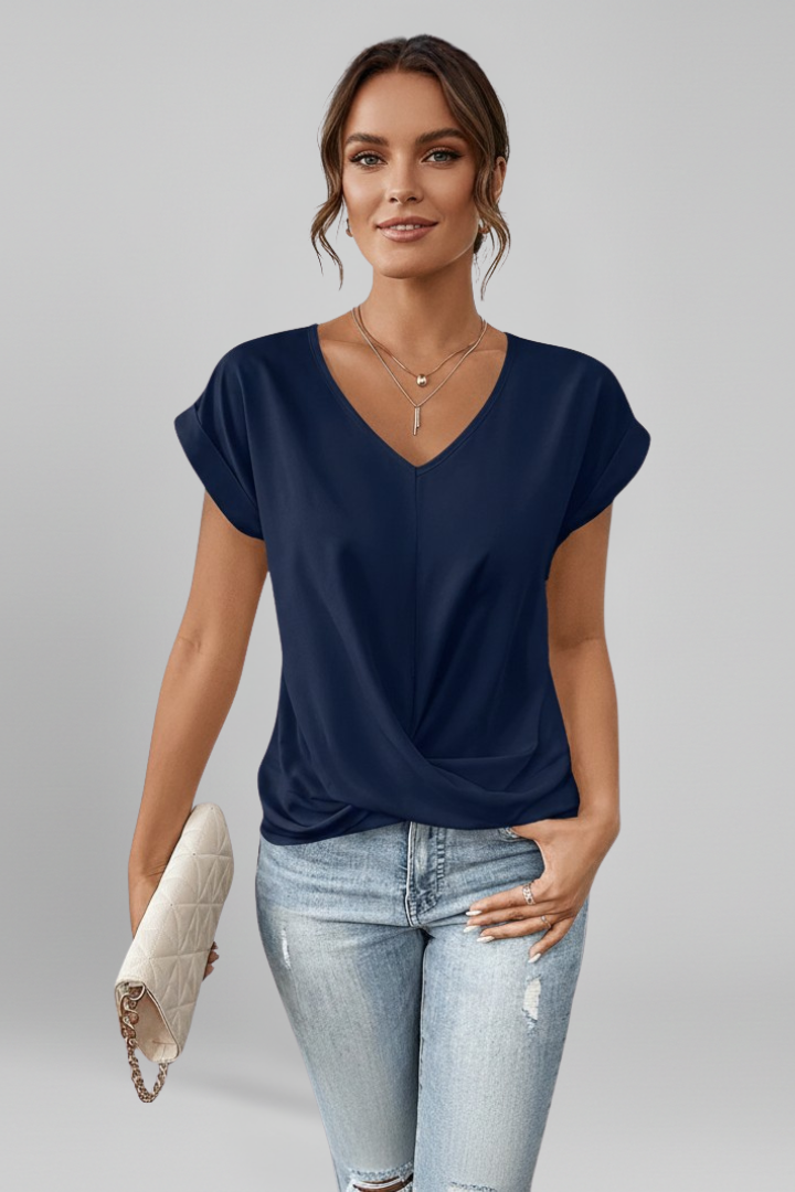 Blouse Femme avec Décolleté en V et Manches Courtes