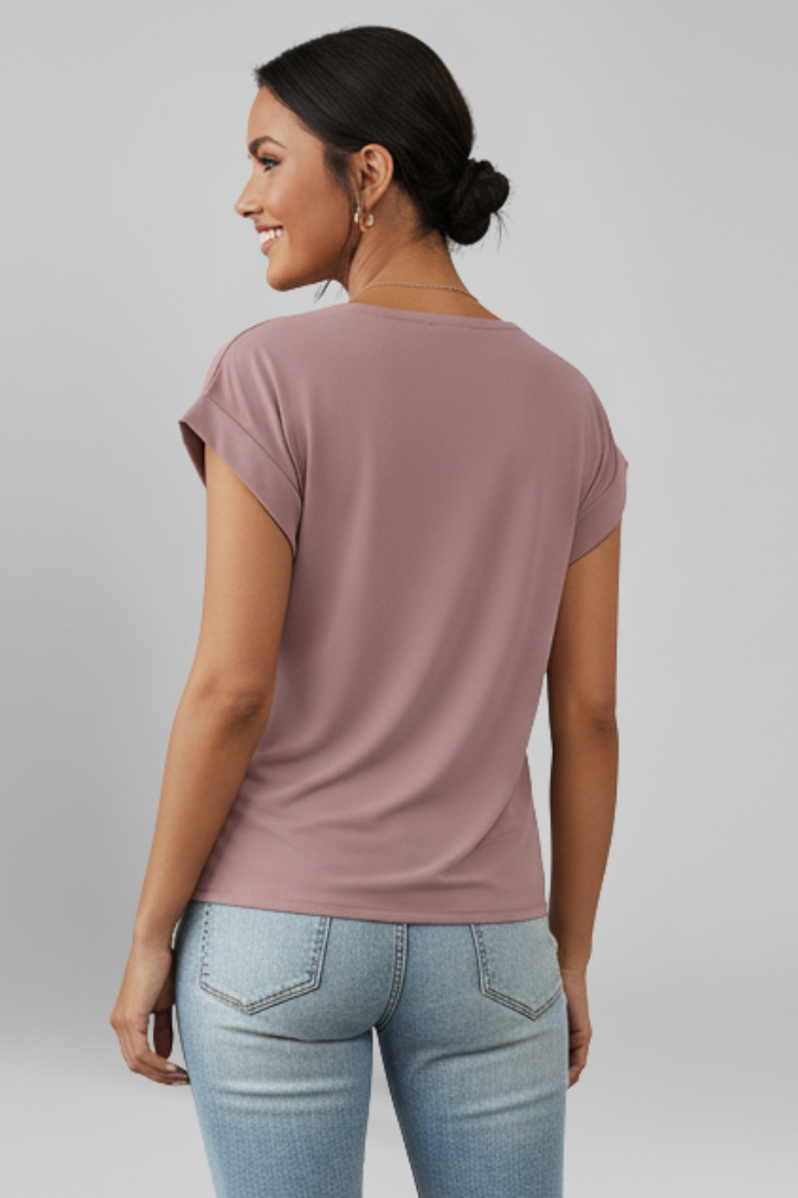 Blouse Femme avec Décolleté en V et Manches Courtes