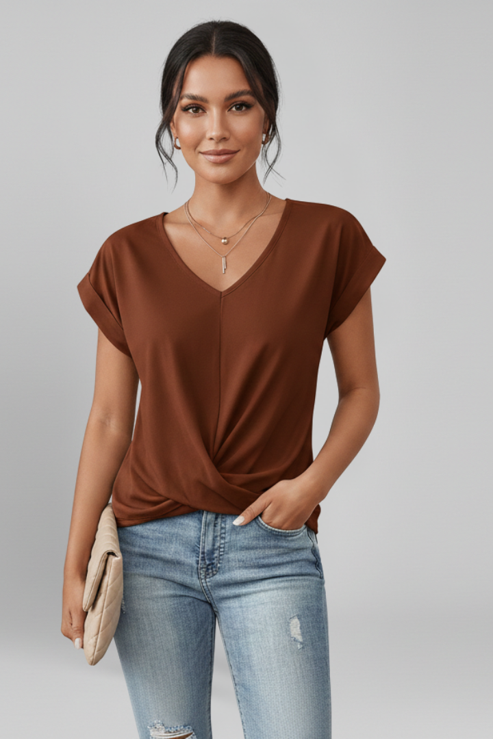 Blouse Femme avec Décolleté en V et Manches Courtes