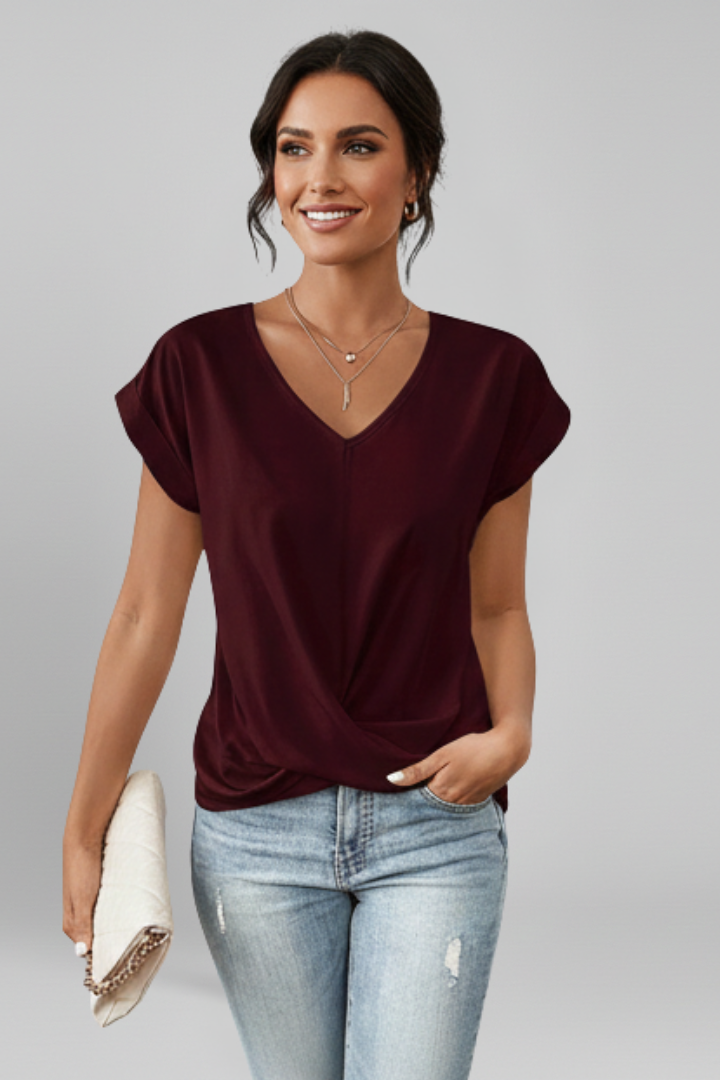 Blouse Femme avec Décolleté en V et Manches Courtes