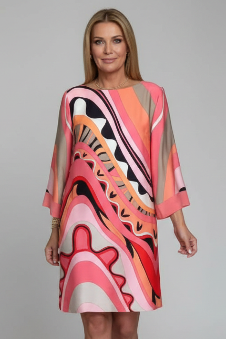 Robe Femme avec Imprimé Abstrait et Manches Longues