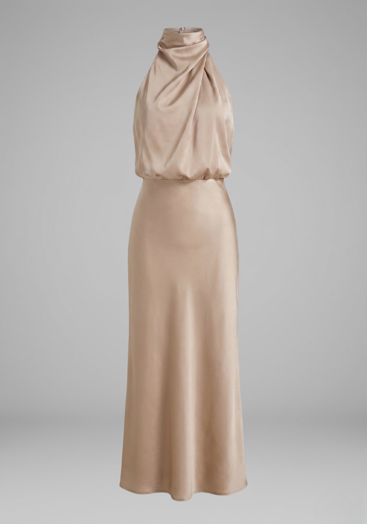 Robe Femme avec Col Montant et Devant Drapé