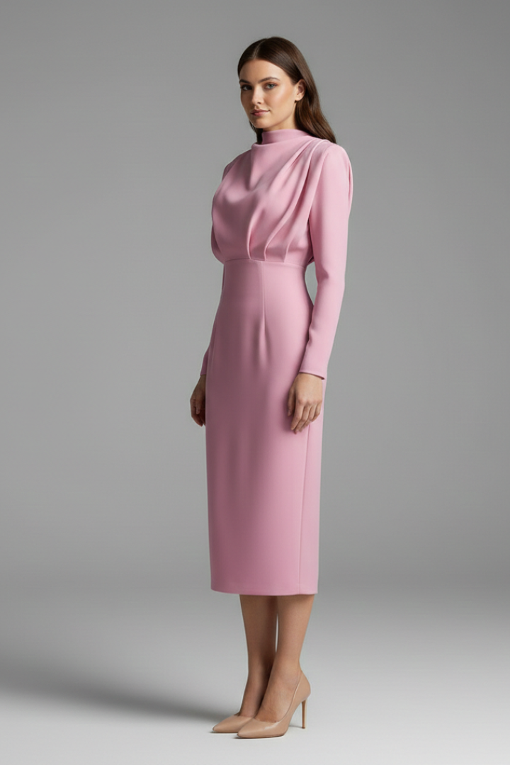 Robe Femme avec Col Montant et Manches Longues