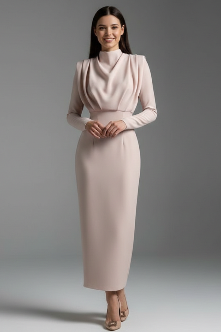 Robe Femme avec Col Montant et Manches Longues