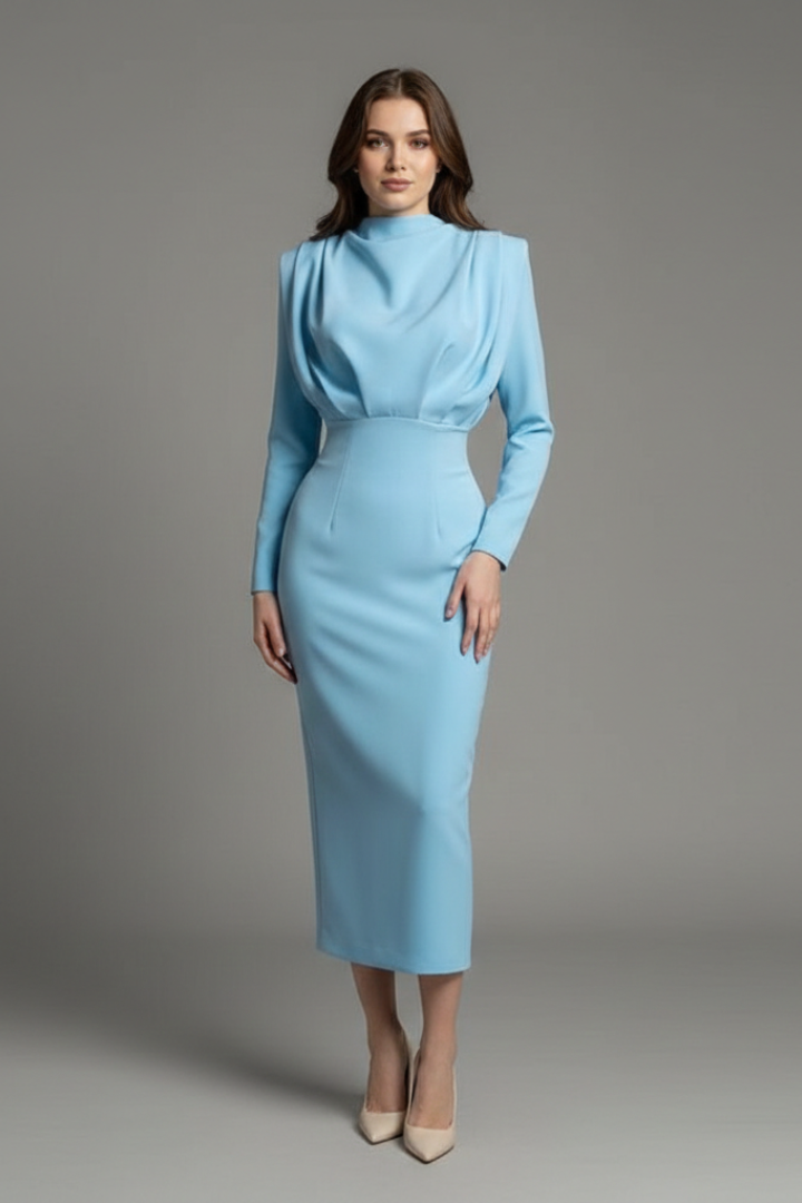 Robe Femme avec Col Montant et Manches Longues
