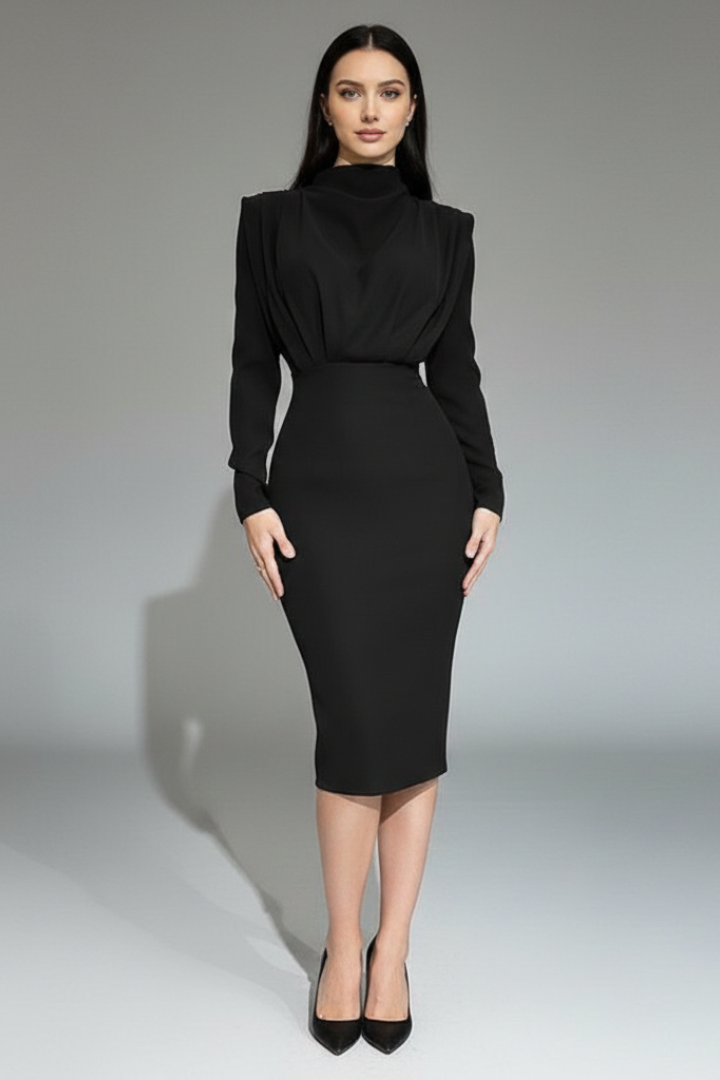 Robe Femme avec Col Montant et Manches Longues