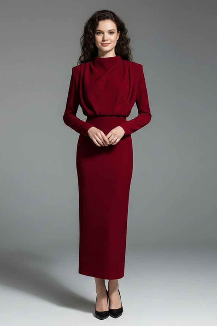 Robe Femme avec Col Montant et Manches Longues