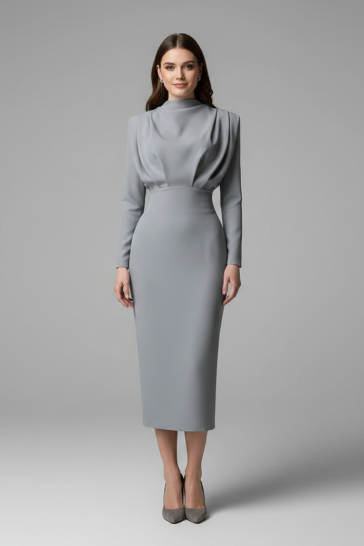 Robe Femme avec Col Montant et Manches Longues