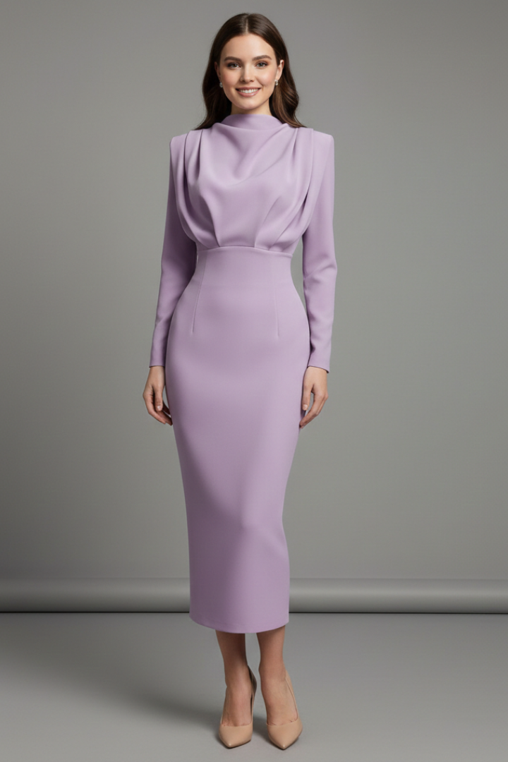 Robe Femme avec Col Montant et Manches Longues